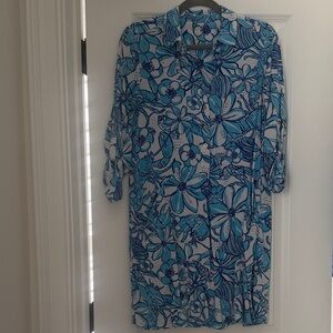 Lilly Pulitzer Blue & White Floral Long-Sleeve Dress